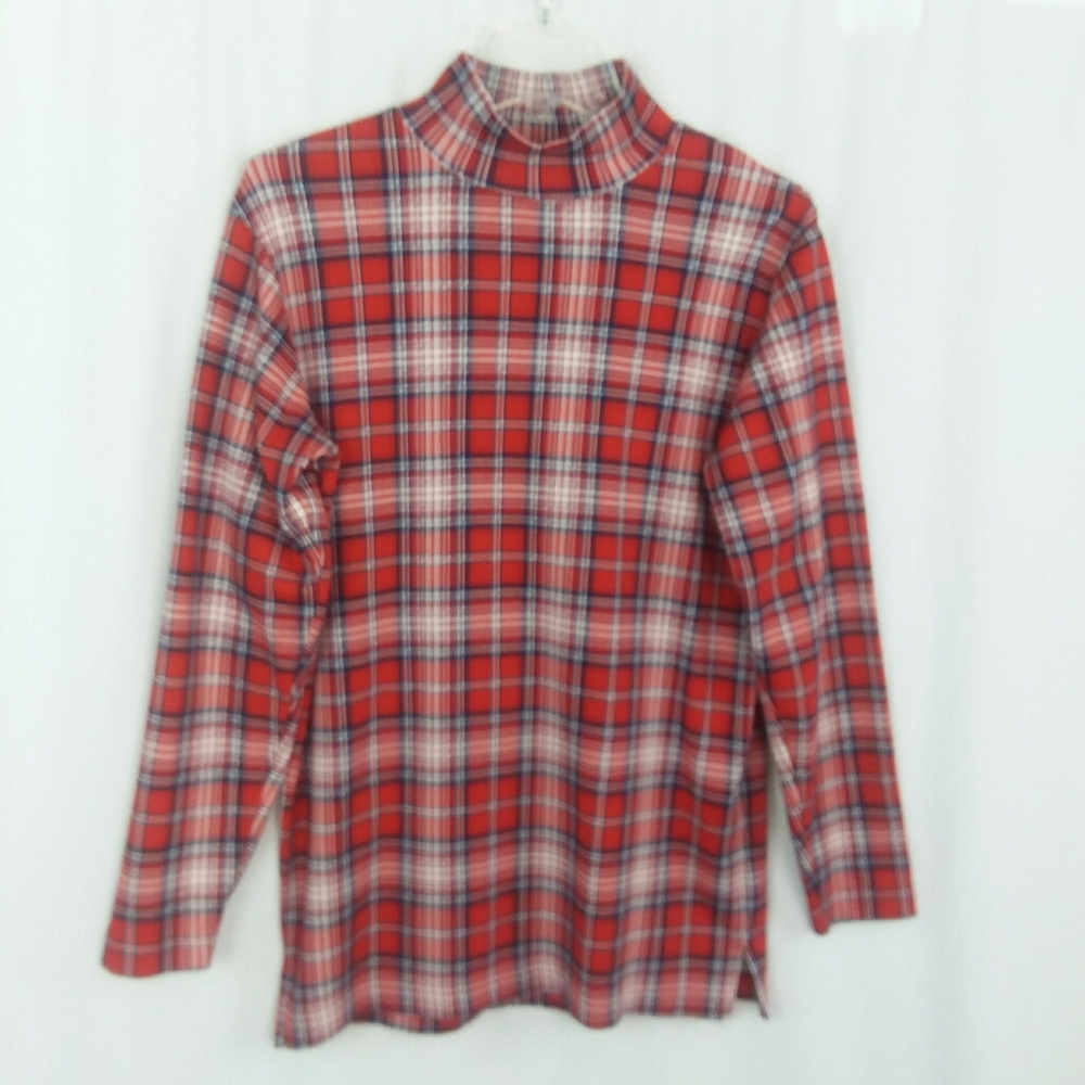 Trading GFC Company Mock Turtleneck, Small, Red/White/Black Plaid